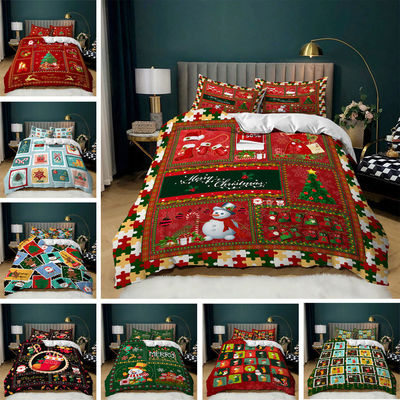 Cuenta de tejidos 40 Decoración de Navidad Cobertura de edredón Santa Feliz Regalo Impresión digital 3D Set de cama de edredón rojo