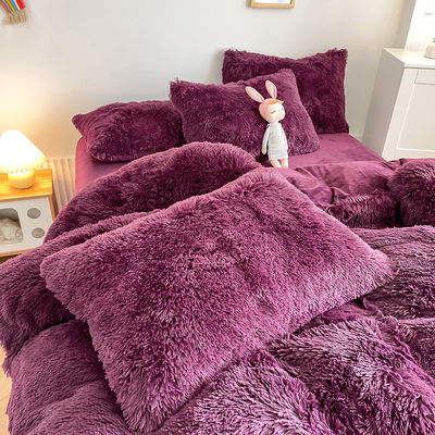 200TC Cuenta de hilos Color púrpura lujoso Shaggy Mink cálido de terciopelo ropa de cama para el invierno