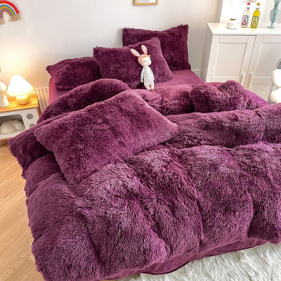 200TC Cuenta de hilos Color púrpura lujoso Shaggy Mink cálido de terciopelo ropa de cama para el invierno