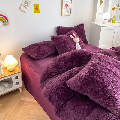 200TC Cuenta de hilos Color púrpura lujoso Shaggy Mink cálido de terciopelo ropa de cama para el invierno
