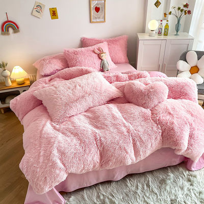 No se requiere personalización Morden Luxury Jade Pink Shaggy Warm Mink Velvet Set
