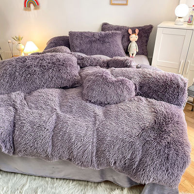 Estilo Princesa Gris Púrpura Shaggy Mink Caliente Veludo Cristal Set de Coberturas de Colchón para Invierno