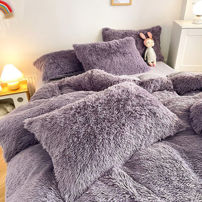 Estilo Princesa Gris Púrpura Shaggy Mink Caliente Veludo Cristal Set de Coberturas de Colchón para Invierno