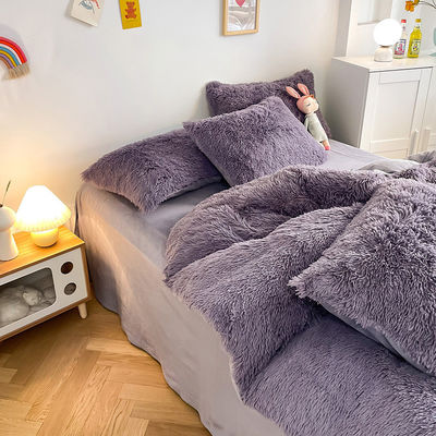 Estilo Princesa Gris Púrpura Shaggy Mink Caliente Veludo Cristal Set de Coberturas de Colchón para Invierno