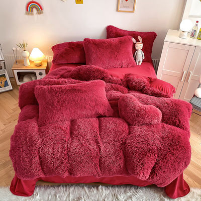 En color rojo, ropa de cama de cristal de veludo de visón caliente para ropa de cama de invierno
