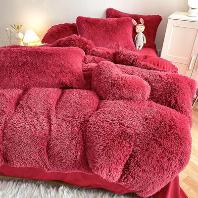 En color rojo, ropa de cama de cristal de veludo de visón caliente para ropa de cama de invierno