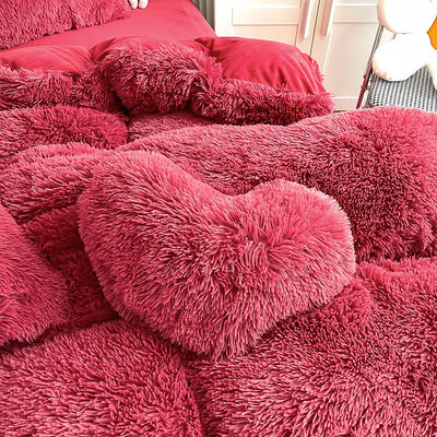 En color rojo, ropa de cama de cristal de veludo de visón caliente para ropa de cama de invierno
