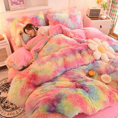 Color arco iris de estilo moderno Shaggy Mink Velvet Cristal Velvet Cama de cama Set de cubierta de edredón