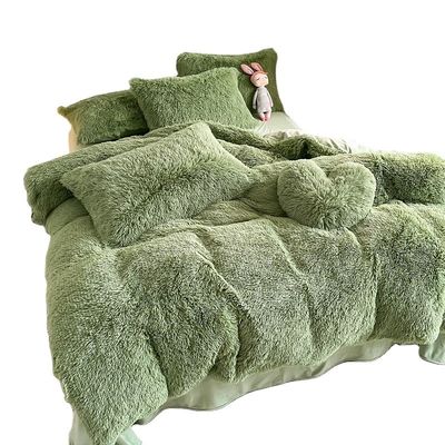 Ins Moss Green Luxury Shaggy Warm Mink Velvet Crystal Linenas de cama para el invierno
