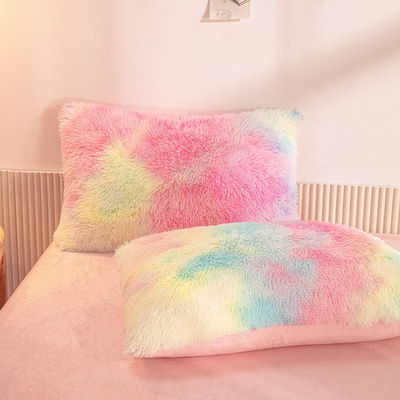 Color del arco iris Peludo falso terciopelo esponjoso ropa de cama de peluche conjunto para el hogar moderno y la decoración