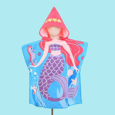 Diseño para el hogar de microfibra para niños con capucha con bata de baño dibujos animados Impresión de toalla de baño portátil