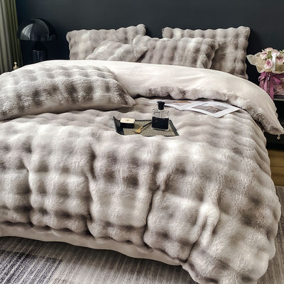 Invierno 2024 Super suave Ultra cálido de doble cara de visón de conejo de piel de terciopelo Fluffy Plush Sillón de cama 4 piezas