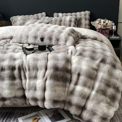 Invierno 2024 Super suave Ultra cálido de doble cara de visón de conejo de piel de terciopelo Fluffy Plush Sillón de cama 4 piezas