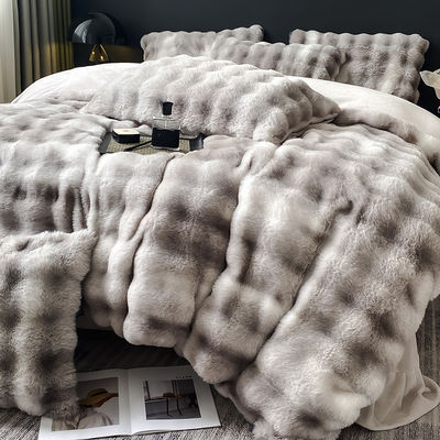 Invierno 2024 Super suave Ultra cálido de doble cara de visón de conejo de piel de terciopelo Fluffy Plush Sillón de cama 4 piezas