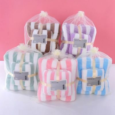 Toallas de poliéster Toallas de baño Conjuntos de ancho rayado Colorido grueso Absorbente Toallas de lana de coral