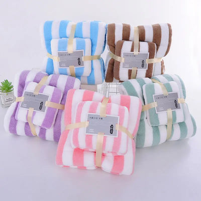 Toallas de poliéster Toallas de baño Conjuntos de ancho rayado Colorido grueso Absorbente Toallas de lana de coral