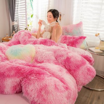 Densidad de tela 173 * 118 Set de ropa de cama de terciopelo de conejo de cristal de leche de visón de 4 piezas de colores