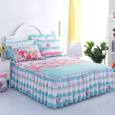 Sábanas de doble encaje multifunción con falda de cama y funda de almohada 100% poliéster