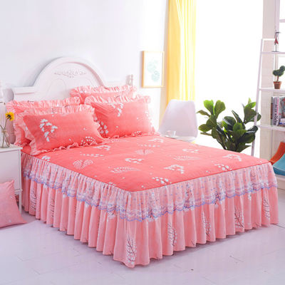 Sábanas de doble encaje multifunción con falda de cama y funda de almohada 100% poliéster