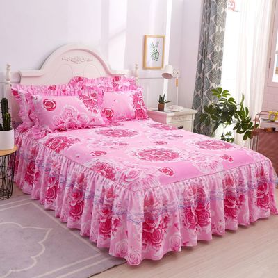 Sábanas de doble encaje multifunción con falda de cama y funda de almohada 100% poliéster