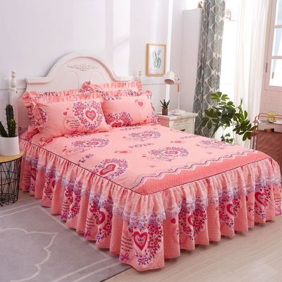 Sábanas de doble encaje multifunción con falda de cama y funda de almohada 100% poliéster