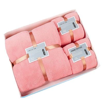 Toallas de fibra microfibra de fleece de coral grueso y suave de absorción 1 conjunto 35*75 70*140 Logotipo personalizado