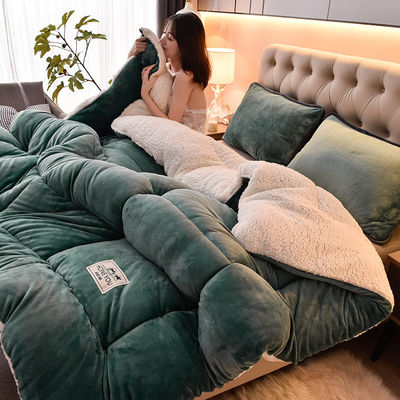 Set de ropa de cama de tamaño personalizado con colcha de lana de cordero caliente y logotipo personalizado
