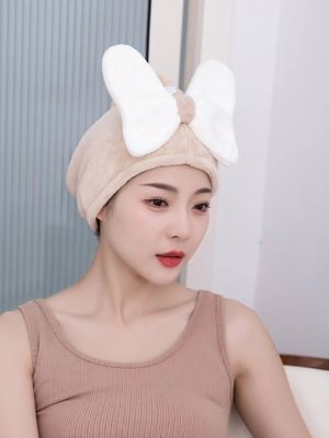 Superfina Fibra Cute Bow Cap para el cabello seco para todas las edades Rápida absorción Mujeres toalla para el cabello