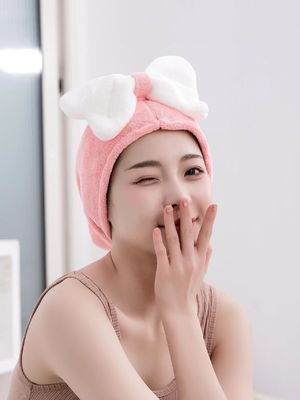 Superfina Fibra Cute Bow Cap para el cabello seco para todas las edades Rápida absorción Mujeres toalla para el cabello