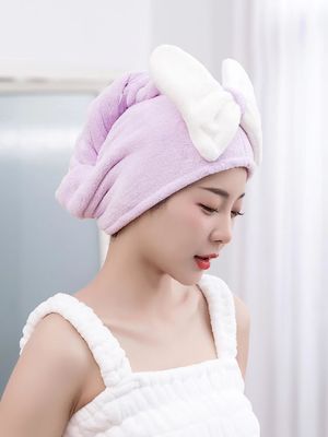 Superfina Fibra Cute Bow Cap para el cabello seco para todas las edades Rápida absorción Mujeres toalla para el cabello