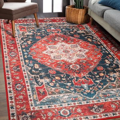 Alfombra de dormitorio de estilo bohemio con impresión floral con función no derramadora y cuidado fácil