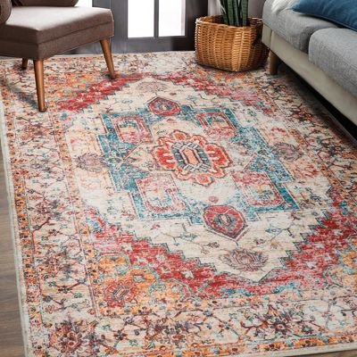 Alfombra de dormitorio de estilo bohemio con impresión floral con función no derramadora y cuidado fácil