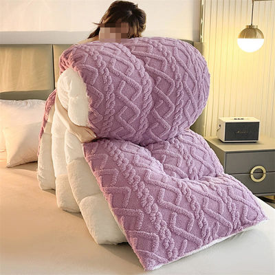 Color puro Super suave Jacquard Plaid grueso de invierno lana de terciopelo edredón para cama King Size