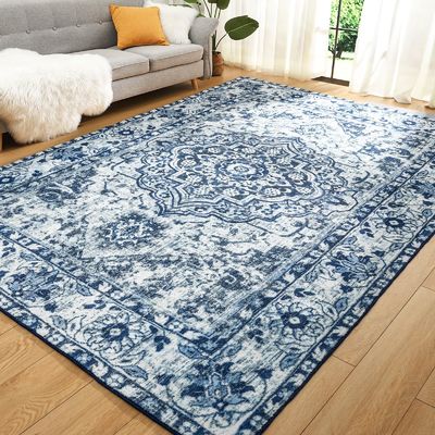 Alfombra de dormitorio de estilo bohemio con impresión floral con función no derramadora y cuidado fácil