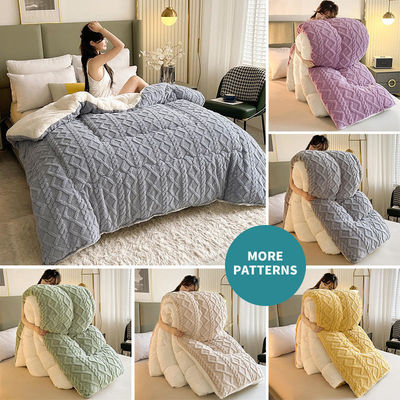 Color puro Super suave Jacquard Plaid grueso de invierno lana de terciopelo edredón para cama King Size