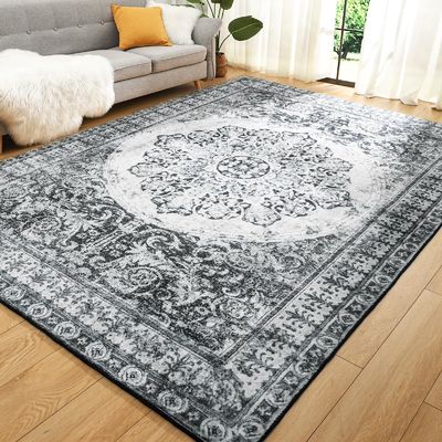 Alfombra de dormitorio de estilo bohemio con impresión floral con función no derramadora y cuidado fácil
