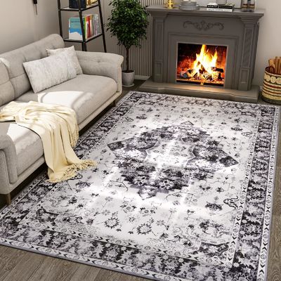Alfombra de área de vintage acolchada para el piso del hogar no resbaladiza y alfombra del salón lavable