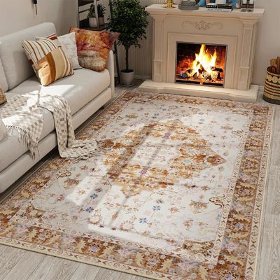 Alfombra de área de vintage acolchada para el piso del hogar no resbaladiza y alfombra del salón lavable