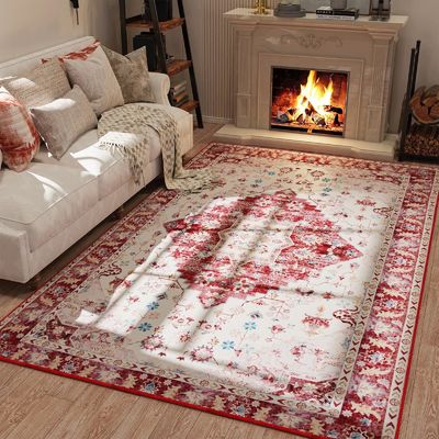 Alfombra de área de vintage acolchada para el piso del hogar no resbaladiza y alfombra del salón lavable