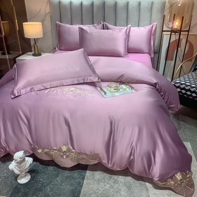 125gm bordado de seda lavada 4pcs ropa de cama conjuntos tamaño rey colecciones de estilo europeo