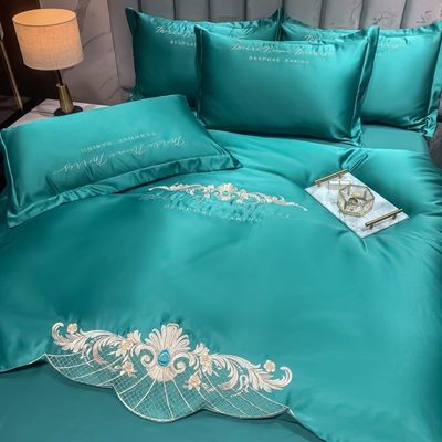 125gm bordado de seda lavada 4pcs ropa de cama conjuntos tamaño rey colecciones de estilo europeo