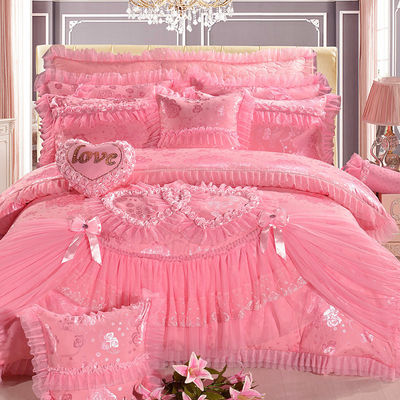 Hoteles de bodas esenciales 100% de algodón de terciopelo de encaje de cama conjunto con sábanas de faldas ajustadas
