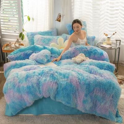 Set de ropa de cama de tamaño completo con patrón de planta e impresión reactiva en material de terciopelo de visón