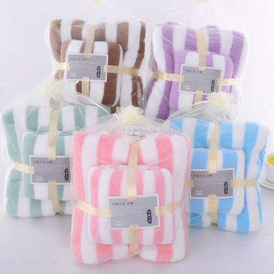Toalla de baño de lana de coral absorbente de dos piezas para rosa azul verde púrpura o marrón