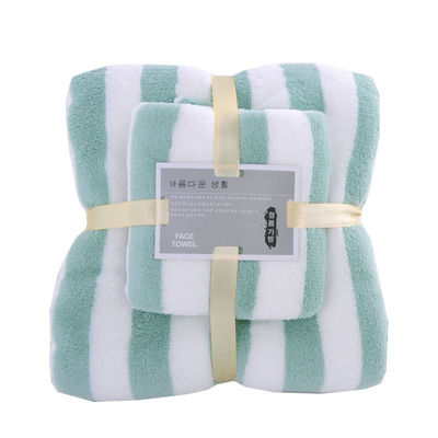 Toalla de baño de lana de coral absorbente de dos piezas para rosa azul verde púrpura o marrón