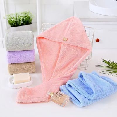 Todas las edades Baño Coral Velo Seco sombrero para el cabello con toalla absorbente de fibra de poliéster
