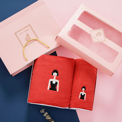 Conjunto de toallas de microfibra para el hogar con logotipo de bordado personalizado en caja de regalos y opciones multicolores