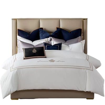 Set de ropa de cama de hotel de algodón personalizado con logotipo de bordado de lujo y estilo europeo Percale
