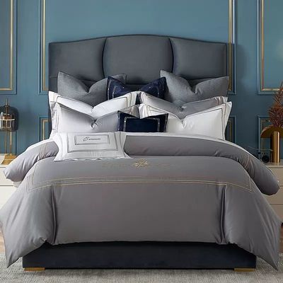 Set de ropa de cama de hotel de algodón personalizado con logotipo de bordado de lujo y estilo europeo Percale