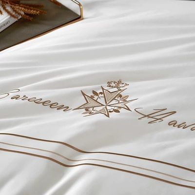 Set de ropa de cama de hotel de algodón personalizado con logotipo de bordado de lujo y estilo europeo Percale